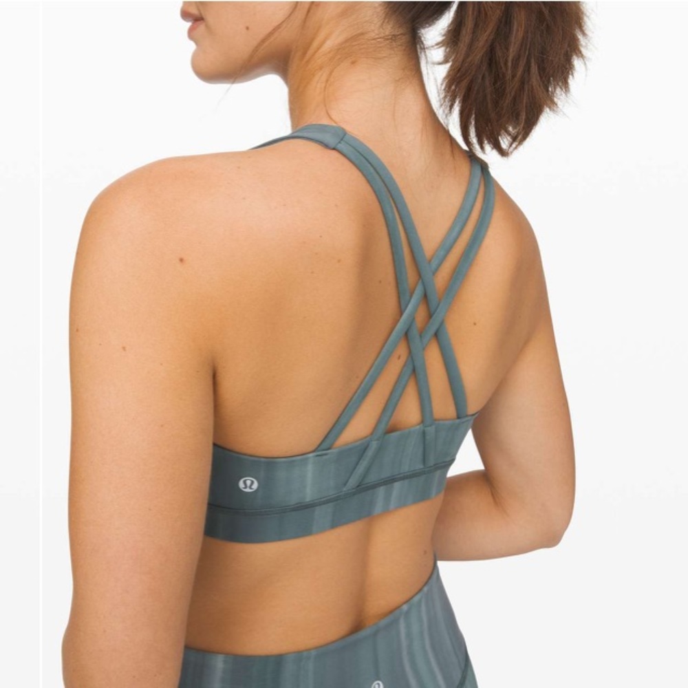 Lululemon Energy Bra High Neck - Linear Spray Dye White Deep Ocean
